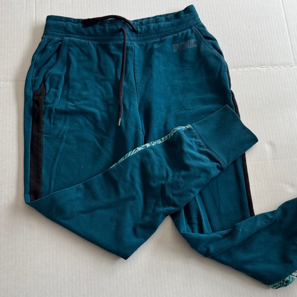 PINK Victoria's Secret Teal Joggers with Black Stripes